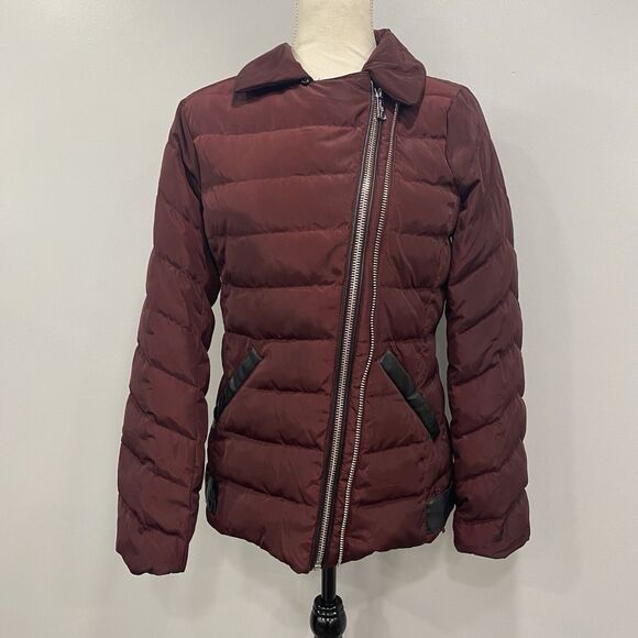KARL LAGERFELD Paris S Puffer Jacket Down Feather Coat Maroon Designer Ski: Flaw - Picture 1 of 16